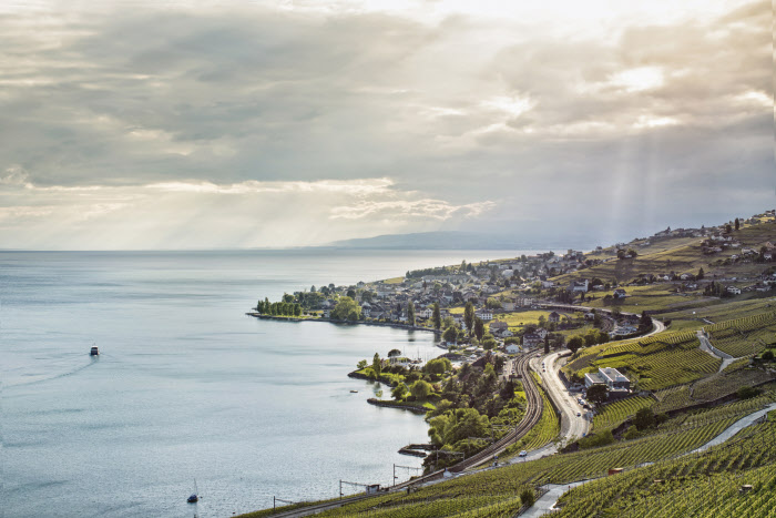 Visit Switzerland: the Grand Tour overlooks Lake Geneva in French-speaking Switzerland.