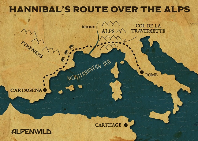 Map of Hannibal's Route over the Alps
